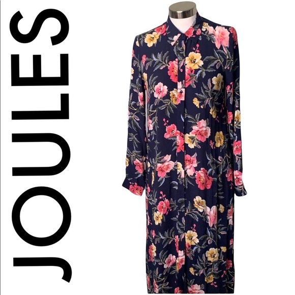Joules Dresses & Skirts - JOULES NWT BLUE PINK YELLOW PURPLE COLLARED LONG SLEEVE MAXI DRESS SIZE 4